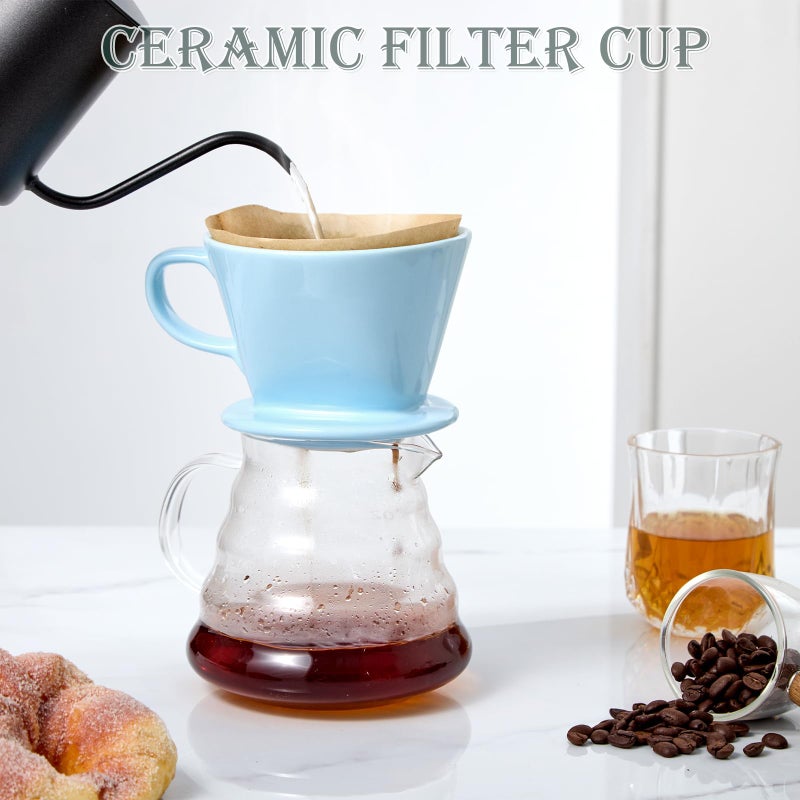 Noarixa Pour Over Coffee Dripper, Ceramic Pour Over Coffee Maker with 3 Holes Flat Bottom, Easy Manual Brew Maker, Porcelain Slow Filter Cone for Travel, Camping, Office, Home, BL - Image 3